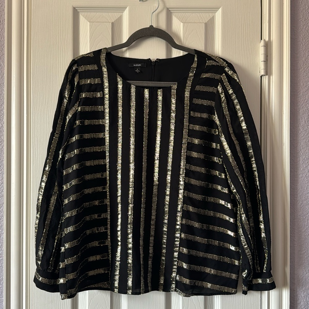 Alfani Black and Gold Long Sleeve Blouse
